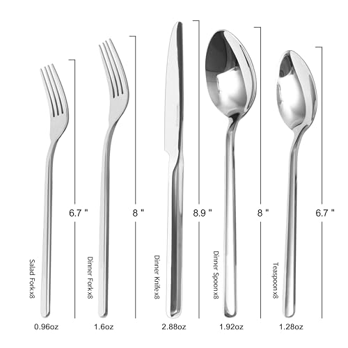 40 Piece Silverware Set, KINGSTONE Flatware Set for 8, 18/10 Stainless Steel Cutlery Set Mirror Polished Modern Design Dishwasher Safe