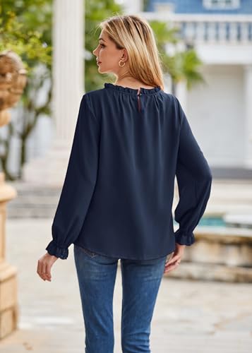 GRACE KARIN Long Sleeve Blouses for Women Dressy Casual Tops Frill Neck Shirt Business Office Outfits