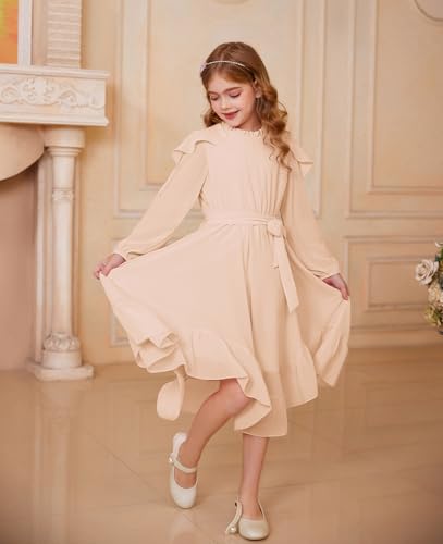 Amazon GRACE KARIN Girls Long Sleeve Dress Fall Spring Ruffle Swing Maxi High Low Formal Party Dress Size 5-12Y