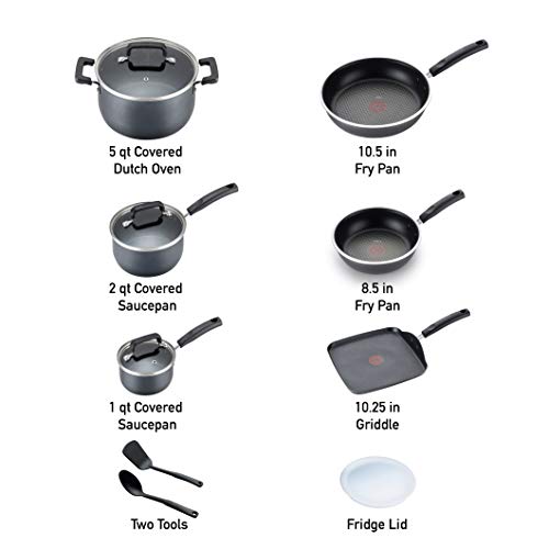 T-fal Signature Nonstick Cookware Set 12 Piece Oven Safe 350F Pots and Pans, Dishwasher Safe Black