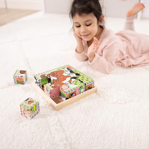 Clip coupon Melissa & Doug Farm Wooden Cube Puzzle With Storage Tray - 6 Puzzles in 1 (16 pcs) - FSC Certified
