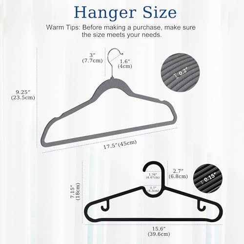 GETORO Velvet Hangers 30 Pack with 10 Plastic Hangers, Non Slip Clothes Hangers, Slim Felt Hangers, Black Velvet Hanger for Closet, 30 Gray/10 Black