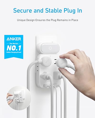 Anker USB Wall Charger,Anker 6 Outlet Extender with 2USB A, 1USB C Ports,Built-in Lamp and Overload Protector with Stable & Rotating Plug, Multi Plug Adapter Spaced for Home Travel Office,TUV Listed