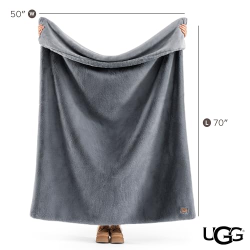 Amazon UGG Euphoria Faux Fur Throw Blanket, Oversized Soft Throw for Couch or Bed, Luxury Room Decor, Giftable Fuzzy Blankets, Machine Washable, 50-inch x 70-inch, Chambray Blue Grey