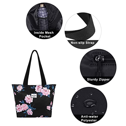 HAWEE Tote Bag with Zipper for Women Inside Mesh Pocket Heavy Duty Casual Anti-water Cloth Travel Shoulder Handbag