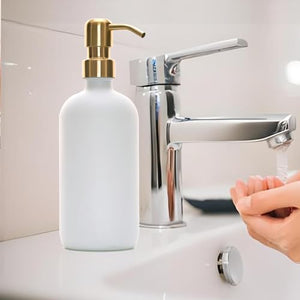 Soap Dispenser White Glass Hand Dish Soap Dispensers 1pcs Stainless Steel Pump 16 Oz for Kitchen Sink Countertop Bathroom