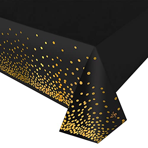 Clip coupon - Premiun Plastic Tablecloth for Parties, Party Table Cloths Disposable, Stylish Design, Black Gold Dots Decorations, Waterproof, Rectangular Table Cover, 54 Inch x 108 Inch