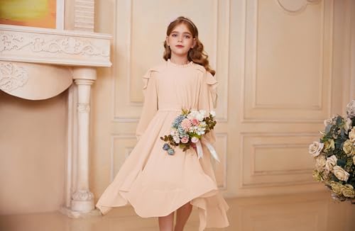 Amazon GRACE KARIN Girls Long Sleeve Dress Fall Spring Ruffle Swing Maxi High Low Formal Party Dress Size 5-12Y