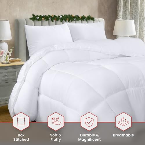 Utopia Bedding Comforter Duvet Insert, Quilted Comforter with Corner Tabs, Box Stitched Down Alternative Comforter Queen (White)