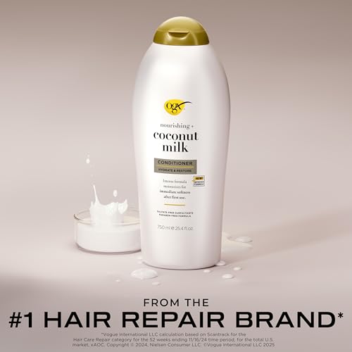 Amazon OGX Nourishing + Coconut Milk Conditioner, Hydrating & Restoring Conditioner Moisturizes for Soft Hair After the First Use, Paraben-Free, Sulfate-Free Surfactants, 25.4 fl. oz