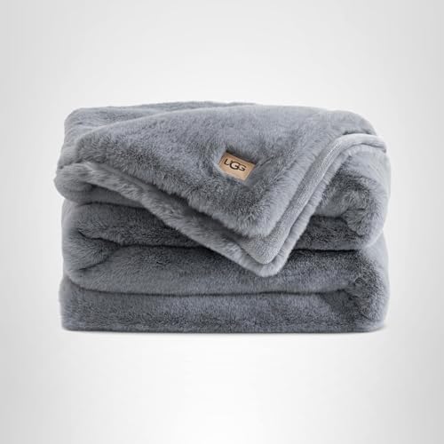 Amazon UGG Euphoria Faux Fur Throw Blanket, Oversized Soft Throw for Couch or Bed, Luxury Room Decor, Giftable Fuzzy Blankets, Machine Washable, 50-inch x 70-inch, Chambray Blue Grey