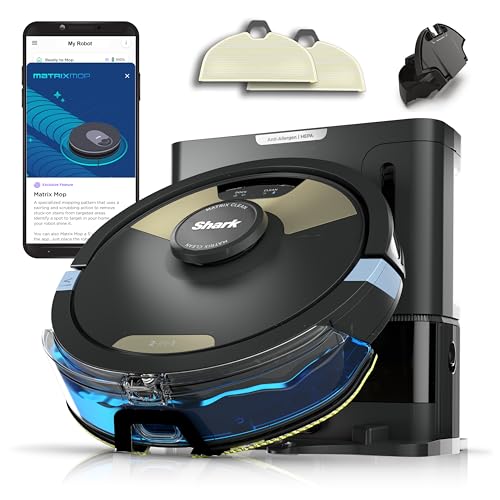 Shark Matrix Plus 2in1 Robot Vacuum & Mop with Sonic Mopping, Matrix Clean, Home Mapping, HEPA Bagless Self Empty Base, CleanEdge, for Pet Hair, WiFi, Black/Brass, AV2620WA