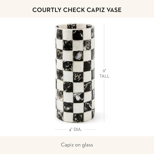 Amazon MACKENZIE-CHILDS Capiz Small Vase, Unique Flower-Vase Decor, Black-and-White Courtly Check