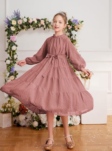 GRACE KARIN Girls Long Sleeve Dress A-line Flowy Maxi Dresses for Girls 5-14 Years
