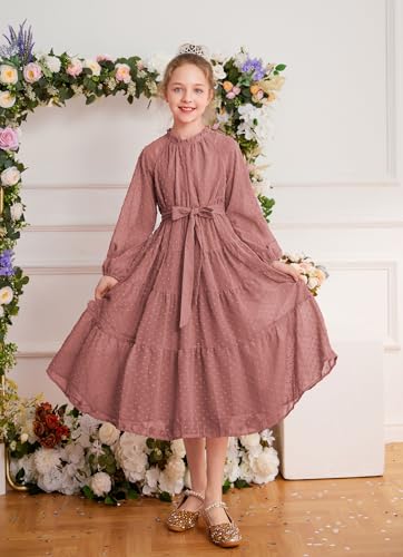 GRACE KARIN Girls Long Sleeve Dress A-line Flowy Maxi Dresses for Girls 5-14 Years