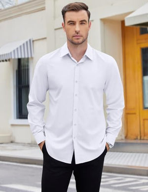 COOFANDY Mens 2-in-1 Dress Shirts Detachable Collar Long Sleeve Wrinkle Free Shirt Business Casual Button Down Shirt