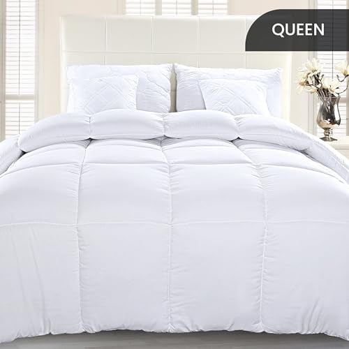 Utopia Bedding Comforter Duvet Insert, Quilted Comforter with Corner Tabs, Box Stitched Down Alternative Comforter Queen (White)