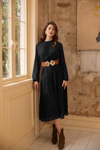 GRACE KARIN Women's 2024 Fall Dress Long Sleeve Empire Waist Tiered A Line Swing Flowy Midi Dress