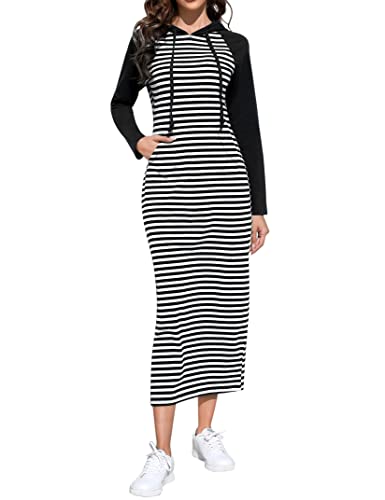 Clip coupon BeautyNee Women's Casual Long Sleeve Side Slit Pullover Maxi Hoodie Dress Slim Sweatshirt Long Dresses with Pockets