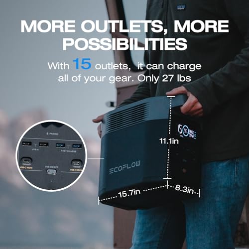 EF ECOFLOW Portable Power Station Delta 2, 1024Wh LiFePO4 (LFP) Battery, 1800W AC/100W USB-C Output, Solar Generator(Solar Panel Optional) for Home Backup Power, Camping & RVs