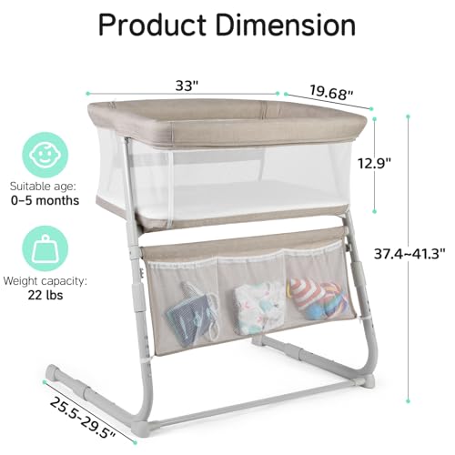 Amazon Cowiewie Bassinet Bedside Sleeper,Baby Bassinet Slides Over Bed,5-Position Height Adjustment & Breathable All-Mesh Wall Bedside Bassinet for Baby,Space-Saving Bedside Crib, Height(37.4-41.3"), Beige