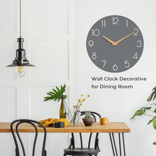 Clip coupon - Wall Clock, Gray Wooden Silent Non-Ticking, Decorative Battery Operated Wall Clocks for Bedroom, Kitchen, Home, Living Room, Office, School, Hotel (8 Inch)