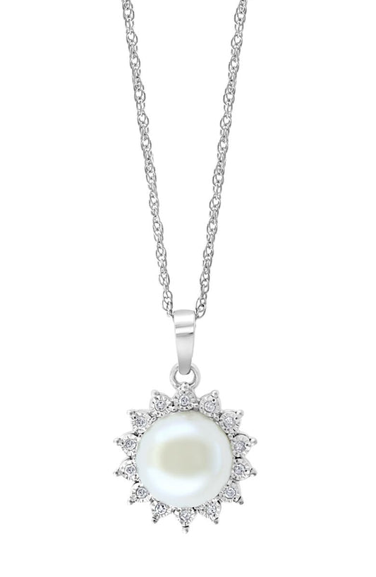 EFFY Diamond & Freshwater Pearl Sun Pendant Necklace