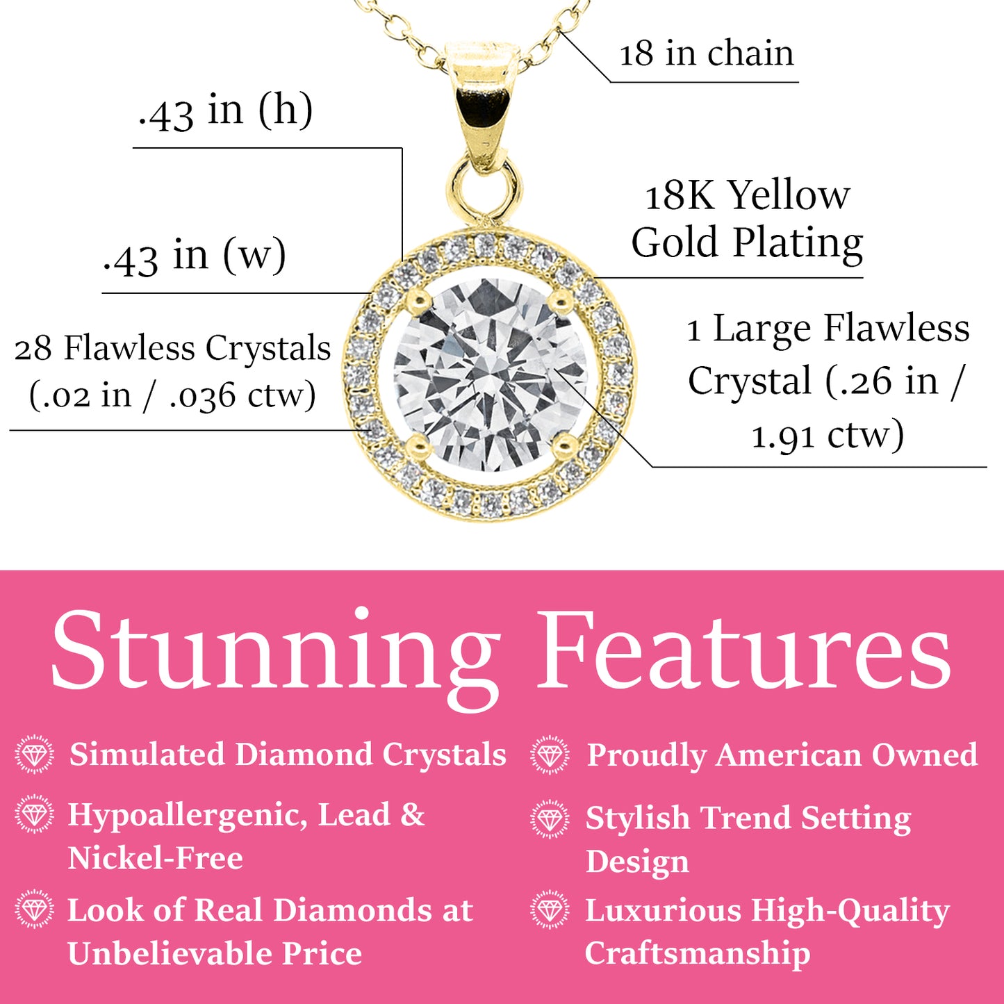 Walmart Cate & Chloe Blake 18k Yellow Gold Plated Halo Pendant Necklace with Simulated Crystals for Women