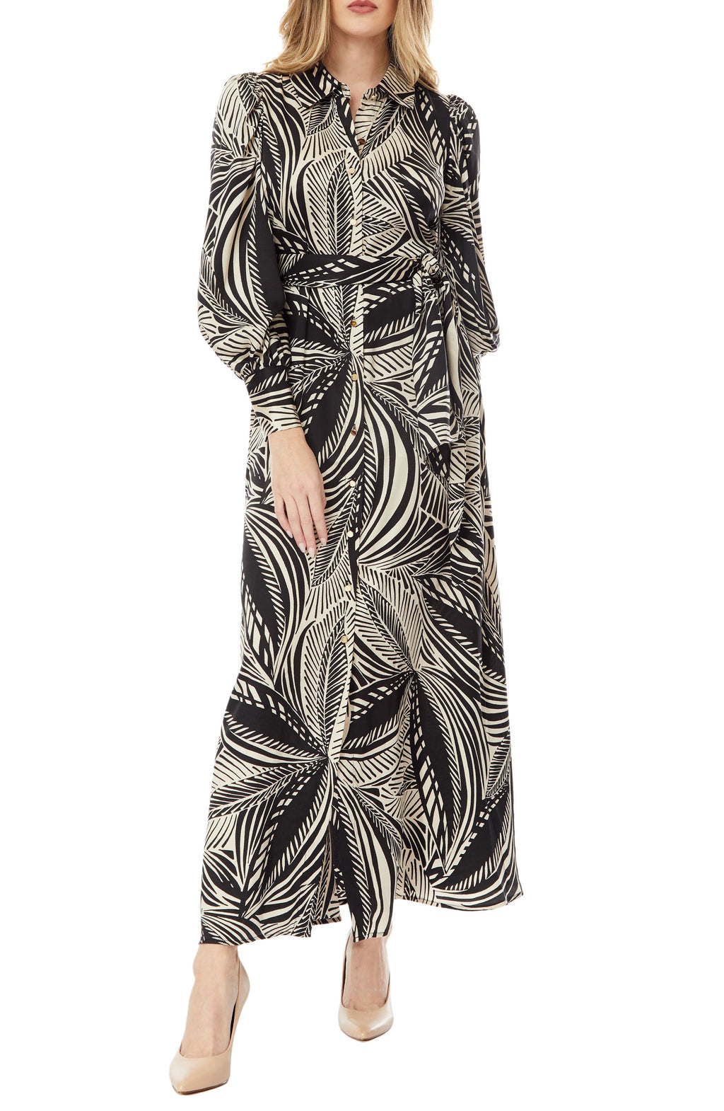 BY DESIGN Haiti Long Sleeve Maxi Dress, Main, color, Palm Print