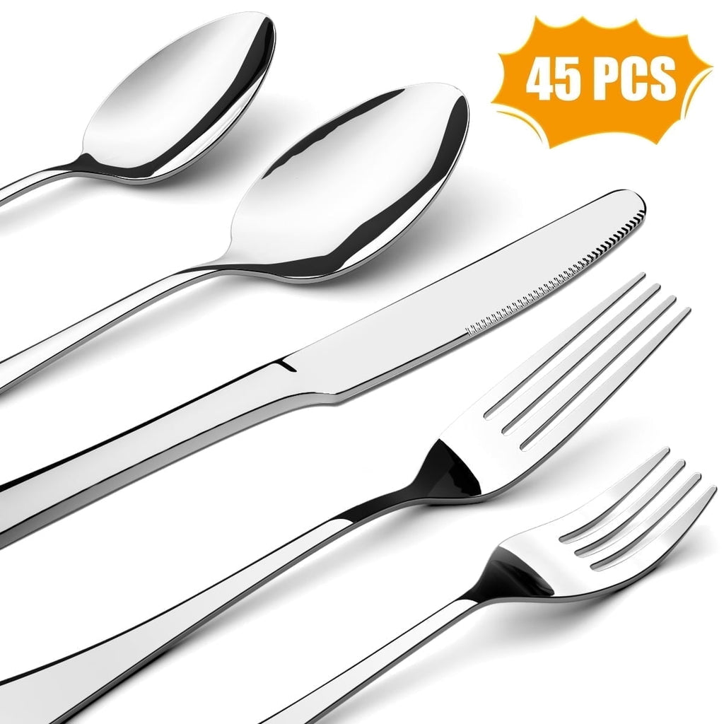 thumbnail image 1 of 45 Pieces Silverware Set, Stainless Steel Flatware Set Service for 9, Silver, 1 of 7