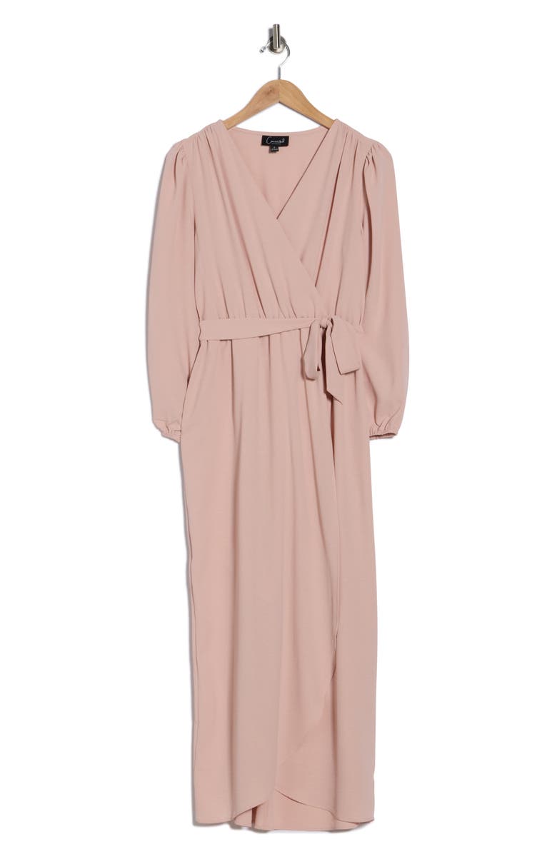 Connected Apparel Faux Wrap Long Sleeve Maxi Dress