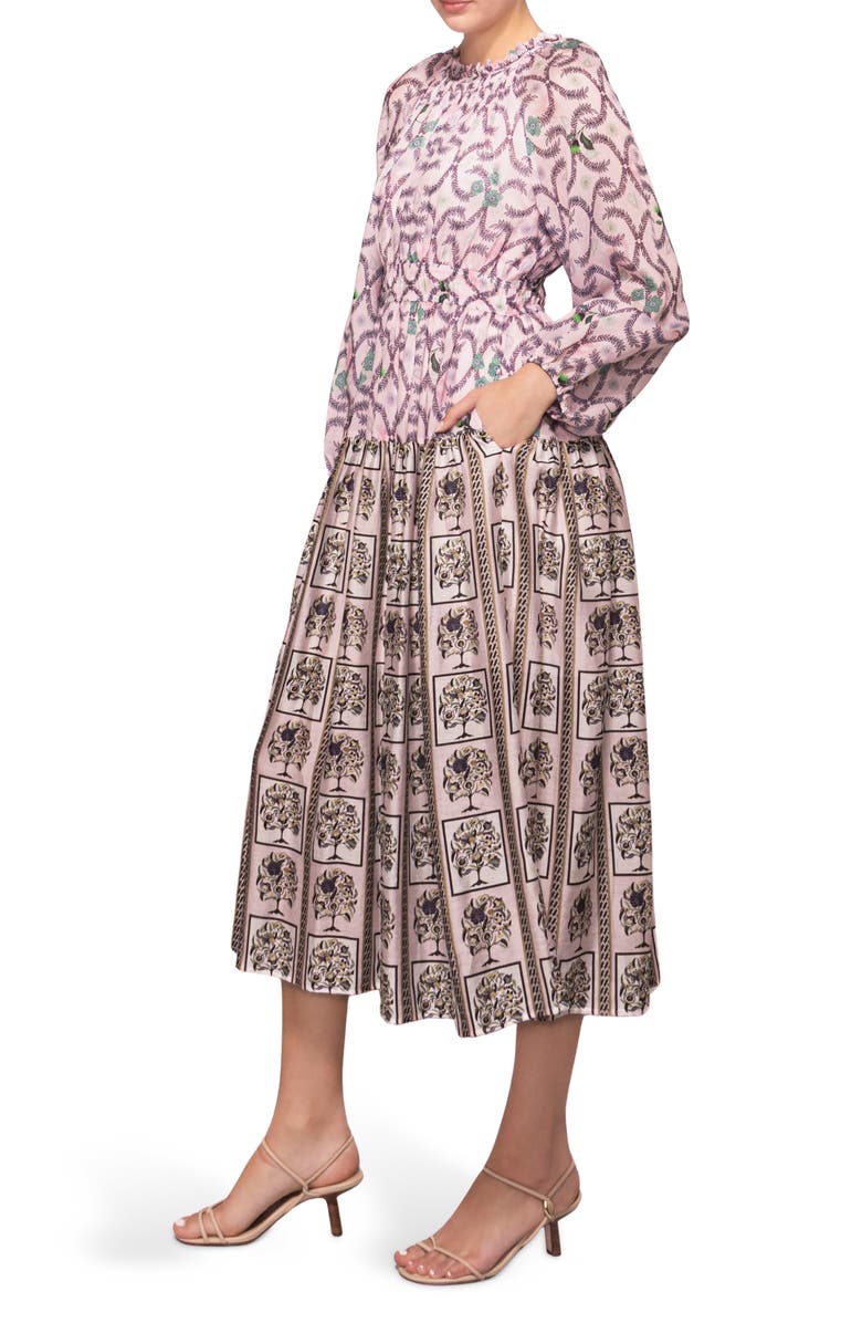 MELLODAY Printed Shirred Midi Dress