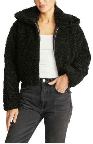 Hudson Jeans Cropped Plush Teddy Fur Jacket, Main, color, Black