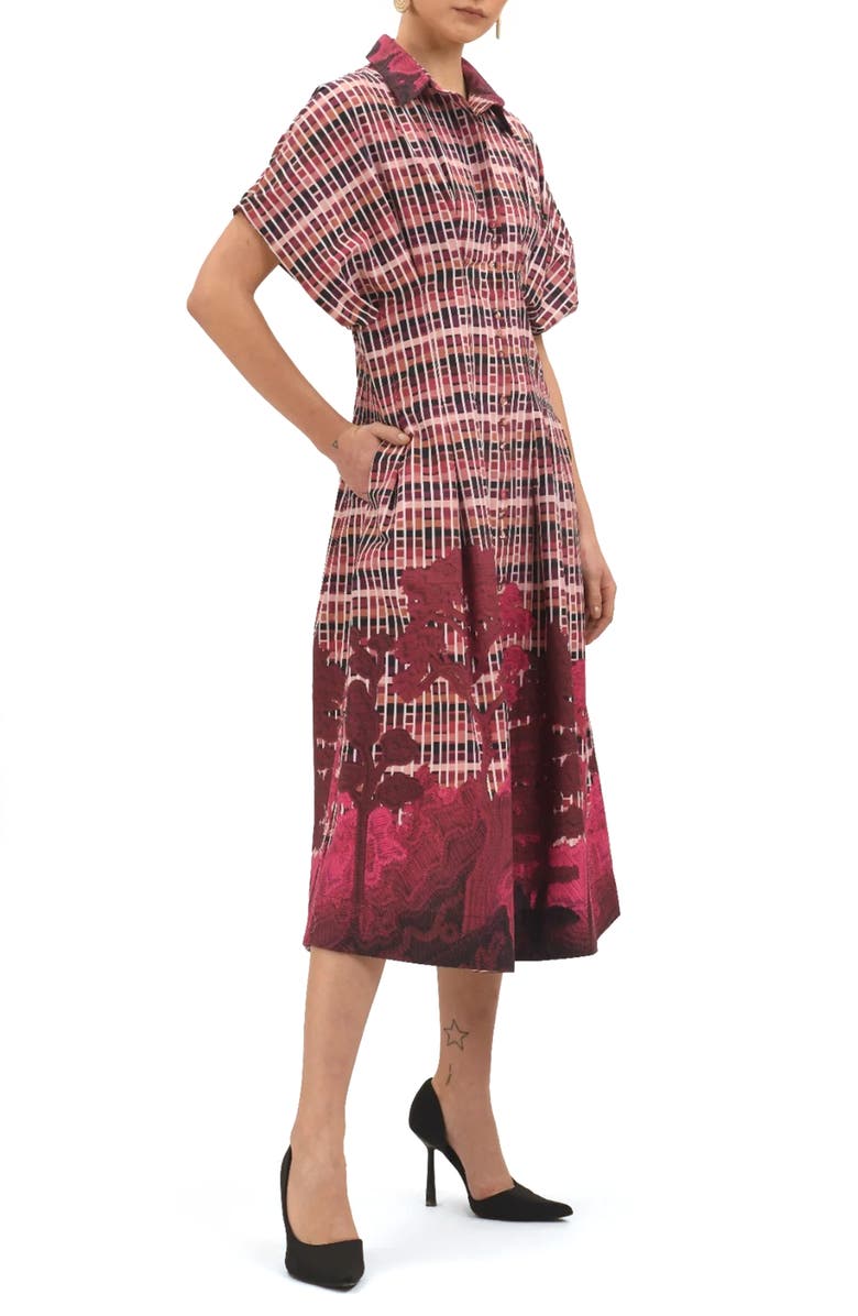 Celina Moon Tartan Embroidered Short Sleeve Cotton Shirtdress
