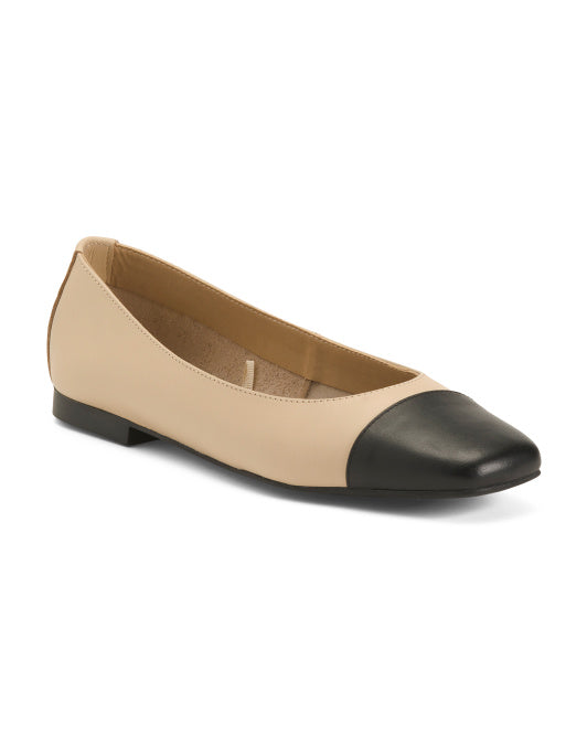 Made In Italy Leather Cap Toe Ballet Flats