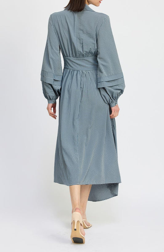 En Saison Berenger Stripe Long Sleeve Asymmetric Wrap Shirtdress