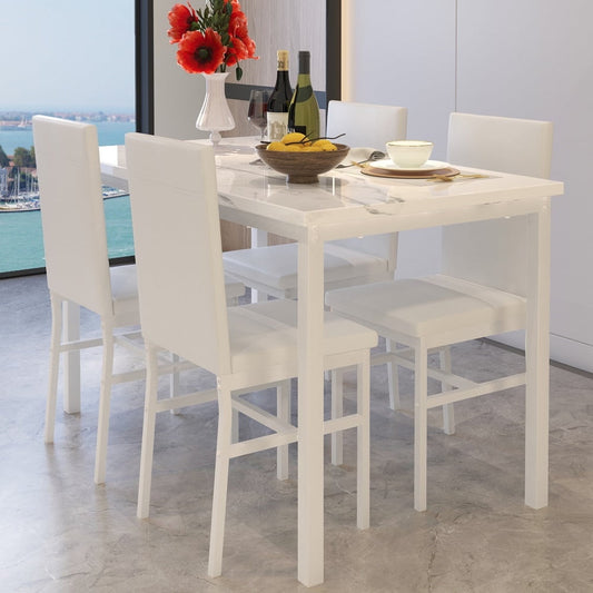 Walmart 5 Piece Dining Room Table Set, Modern Dining Table Sets with Beige PU Leather Chairs for 4, Faux Marble Pattern Rectangle Kitchen Table Set for Bar Living Room Breakfast Nook Small Space