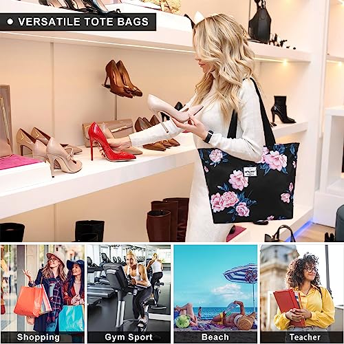 HAWEE Tote Bag with Zipper for Women Inside Mesh Pocket Heavy Duty Casual Anti-water Cloth Travel Shoulder Handbag