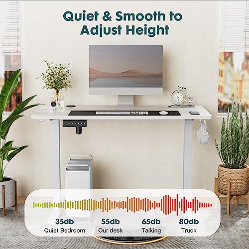 SMUG Standing Desk, Adjustable Height Electric Sit Stand Up Down Computer Table, 40x24 Inch Ergonomic Rising Desks for Work Office Home, Modern Lift Motorized Gaming Desktop Workstation, White