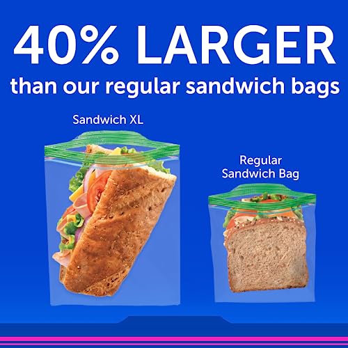 Ziploc XL Sandwich and Snack Bags with EasyGuide Texture, Plastic Storage Bags with Grip 'n Seal Technology, 90 Bags Total