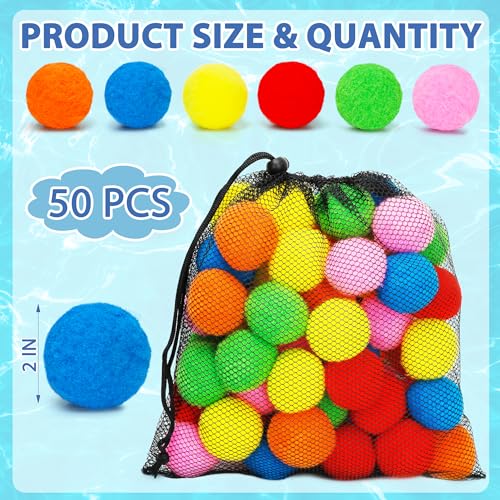 50 PCS Reusable Water Balloon, Water Balls Splash Balls Water Soaker Balls Bulk with Bag Soft Cotton Beach Balls Pool Water Toys Kids Adult Outdoor Water Fight Water Play Games Summer Present