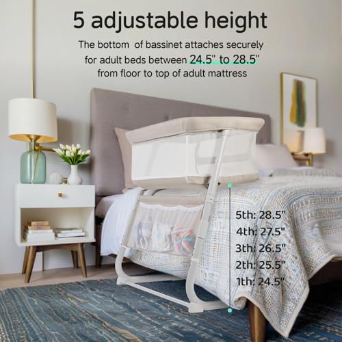 Amazon Cowiewie Bassinet Bedside Sleeper,Baby Bassinet Slides Over Bed,5-Position Height Adjustment & Breathable All-Mesh Wall Bedside Bassinet for Baby,Space-Saving Bedside Crib, Height(37.4-41.3"), Beige