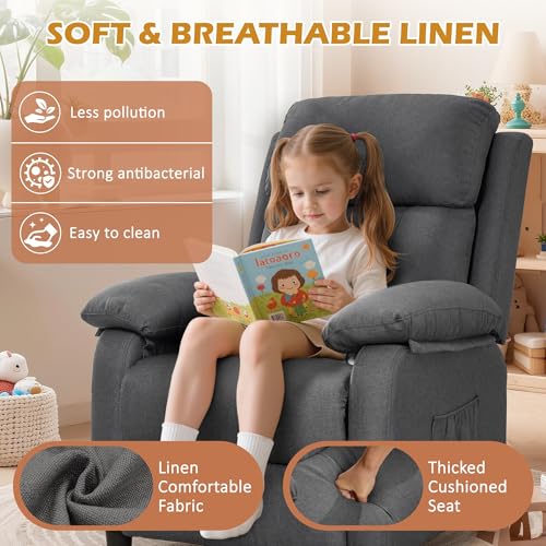 Amazon Recliner Chair for Adults, Padded Deep Seat Reading Chair with Side Pockets, Small Recliners for Small Spaces, Adjustable Chair for Living Room, Bedroom, and RV (Linen)