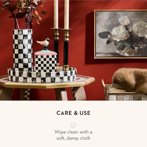 Amazon MACKENZIE-CHILDS Capiz Small Vase, Unique Flower-Vase Decor, Black-and-White Courtly Check