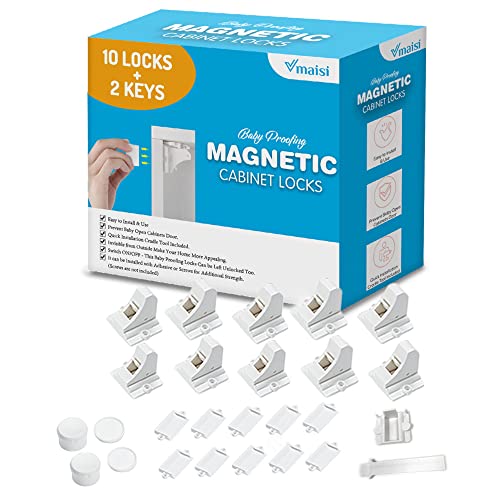 Amazon Vmaisi Adhesive Magnetic Locks for Cabinets & Drawers (10 Locks and 2 Keys)