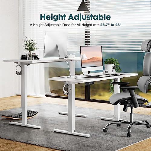 SMUG Standing Desk, Adjustable Height Electric Sit Stand Up Down Computer Table, 40x24 Inch Ergonomic Rising Desks for Work Office Home, Modern Lift Motorized Gaming Desktop Workstation, White