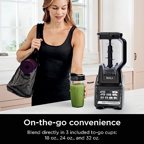 Ninja BL642 Nutri Ninja Personal & Countertop Blender with 1200W Auto-iQ Base, 72 oz. Pitcher, and 18, 24, & 32 oz. To-Go Cups with Spout Lids, For Smoothies, Shakes & More, Dishwasher Safe, Black