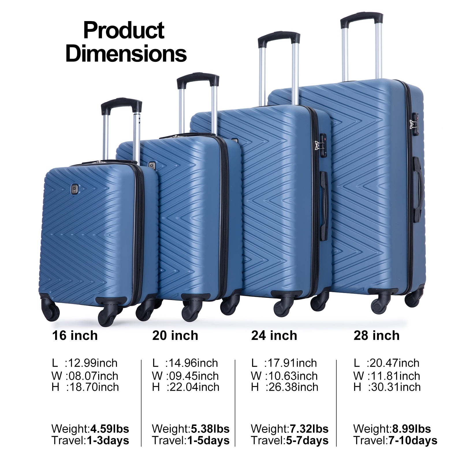 thumbnail image 3 of Travelhouse 4 Piece Hardshell Luggage Set Hardside Lightweight Suitcase with TSA Lock Spinner Wheels.(Blue), 3 of 9