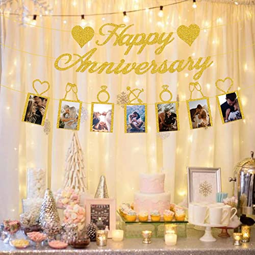Amazon Happy Anniversary Party Decorations - Banner and Photo Banner for Wedding Party Decor