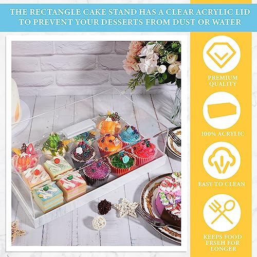 Dandat Rectangular Cake Stand with Lid Acrylic Cake Tray with Cover Multifunctional Cake Plate Pastry Display Case Rectangle Cake Platter Dessert Holder Tray for Kitchen Wedding Home (Marble Color)